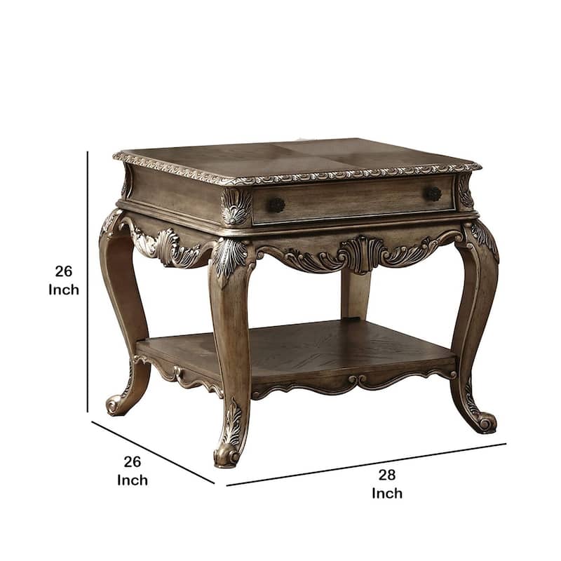 26 in. Brown Rectangle Wood End Table with Storage Drawer for Convenience