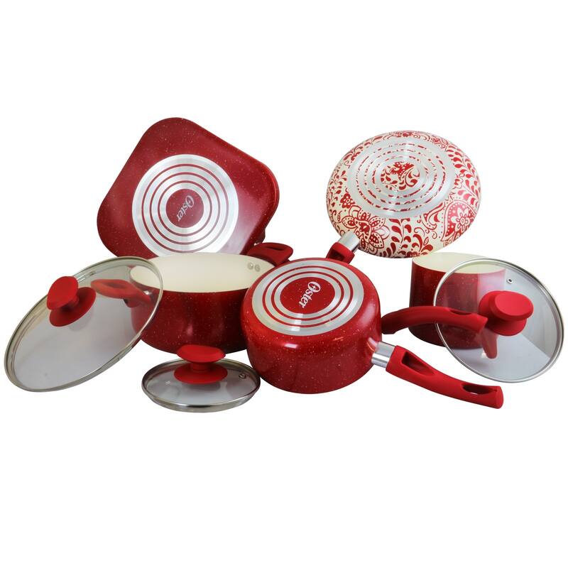 San Jacinto 9 pc Cookware Set - Red Speckle Aluminum - 2.5/2.1/2.0 mm