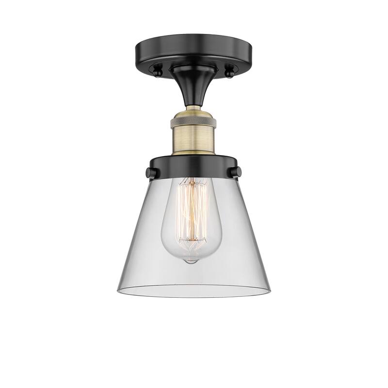 Innovations Lighting Edison Cone - 1 Light 7" Semi-Flush Mount - Clear/Black Antique Brass