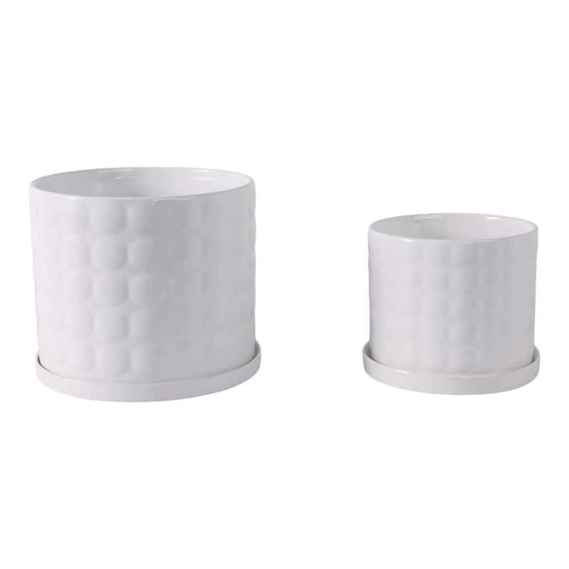 Ceramic Planter Set with Round Design and Drainage Tray (Set of 2)
