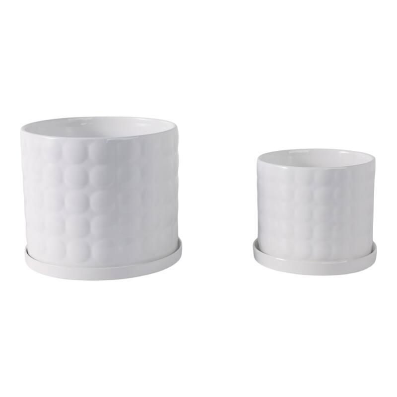 Plant Pot Set of 2 - White Ceramic Round Bubble Garden,7/9in