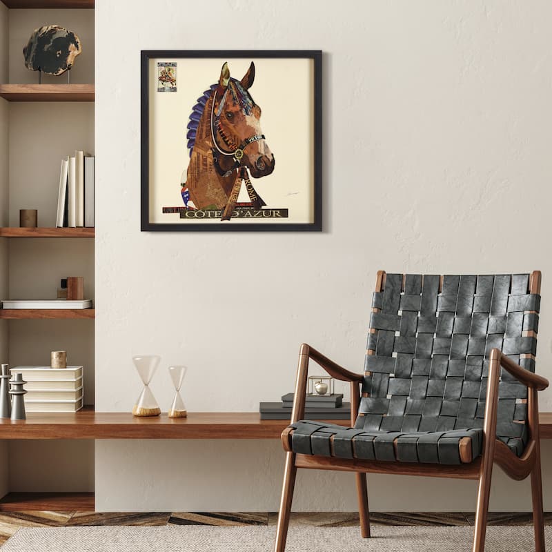 "Graceful Gallop" Alex Zeng's Signed Hand-made Dimensional Wall Art Collage, under glass and a black shadow box frame