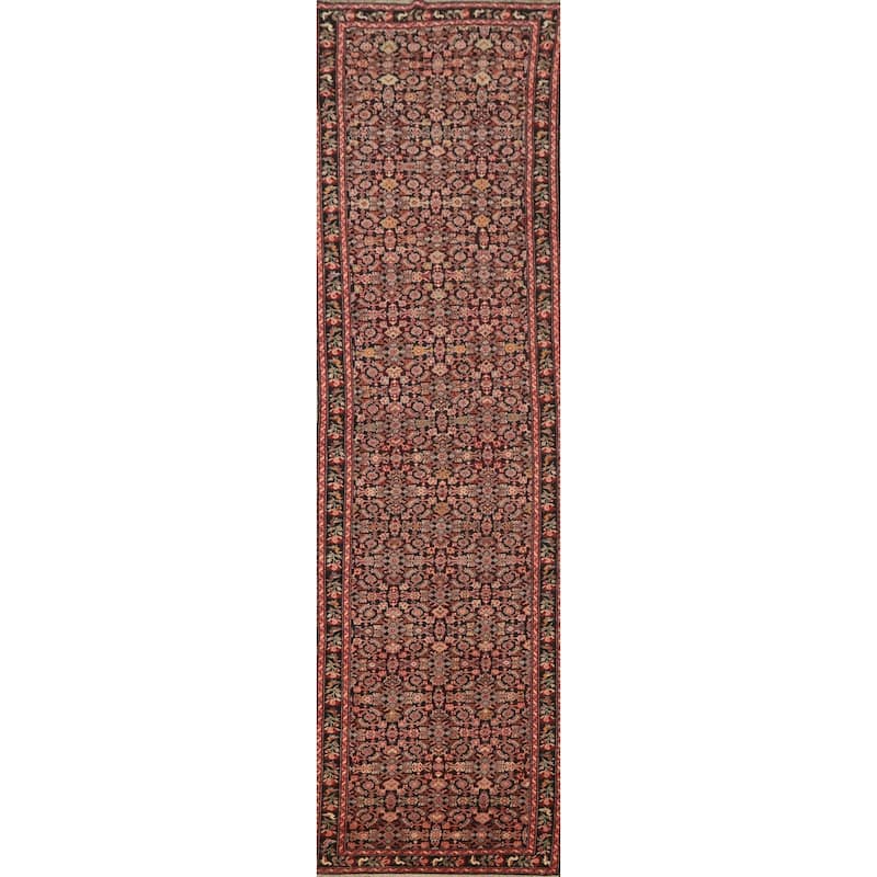 Hand Knotted Oriental 100% Wool Carpet Traditional Geometric Black Karabagh Runner Rug - 16' 3'' X 3' 7''