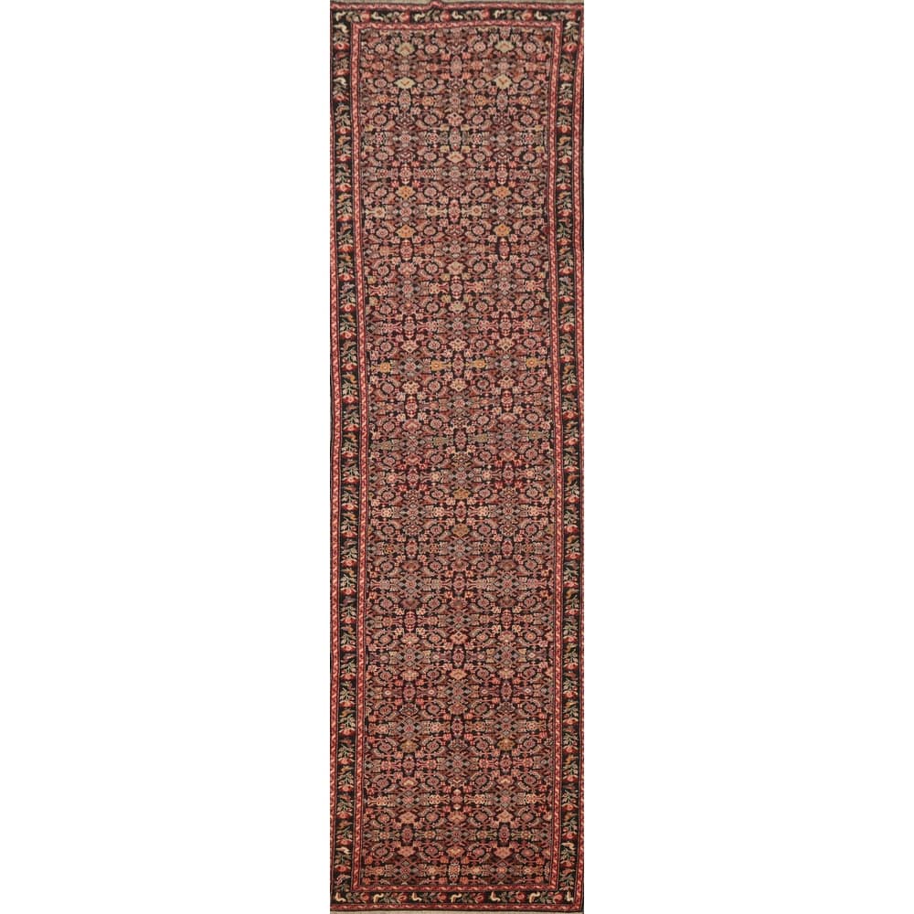 Hand Knotted Oriental 100% Wool Carpet Traditional Geometric Black Karabagh Runner Rug - 16' 3'' X 3' 7''
