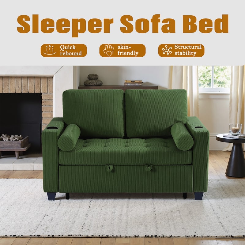 Corduroy Pull-Out Chair Bed Adjustable Recline Convertible Sleeper Sofa