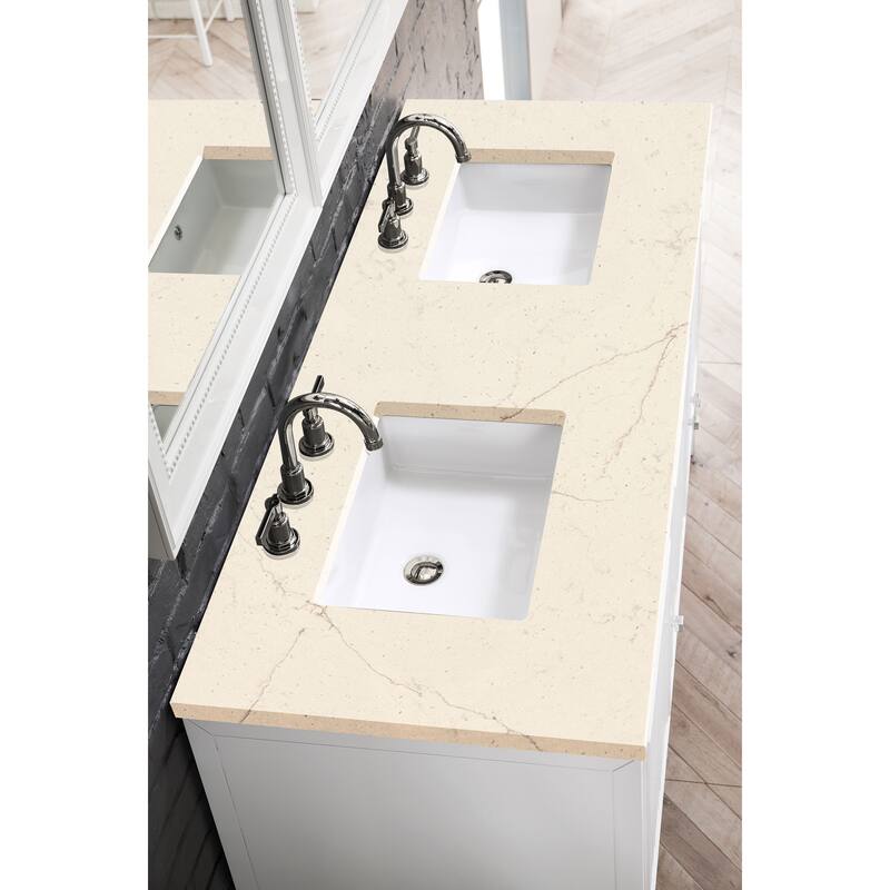 James Martin Vanities Athens 60" Double Vanity Cabinet, Glossy White - Eternal Marfil Quartz