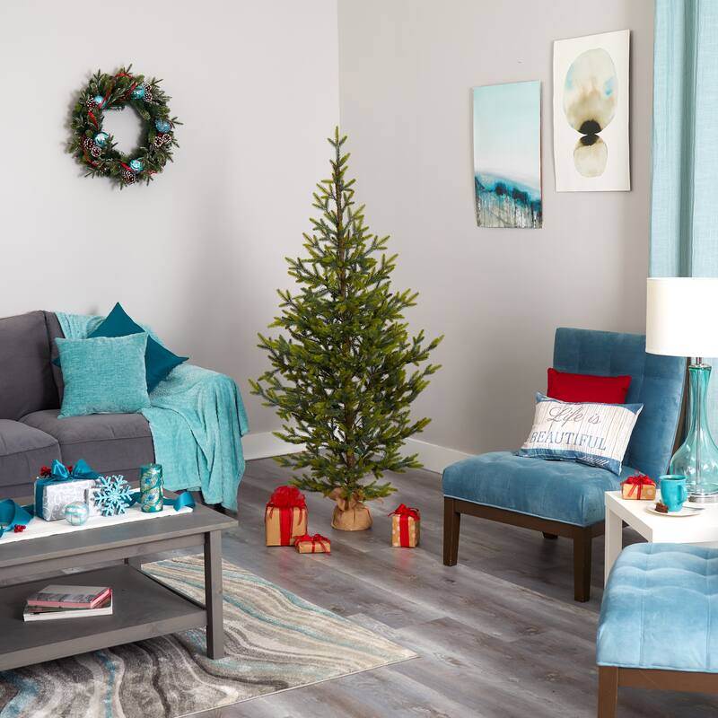 6’ Pre-lit Potted Fraser Fir Artificial Christmas Tree, Clear Lights - 6 Foot