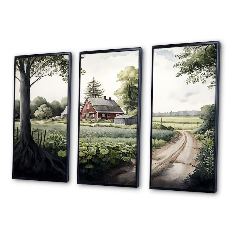 Designart "Welcome To The Farm II" Farmhouse / Country Framed Canvas Art Print - 3 Panels