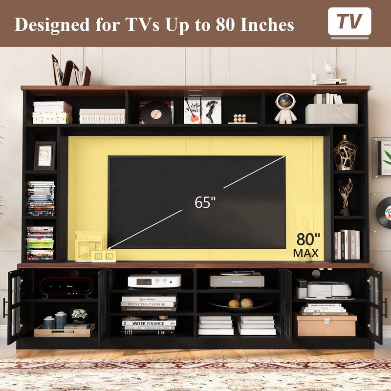 Roomfitters Wall Unit Entertainment Center for up to 80 Inch TV, Media Console with Cabinets and Bookshelves