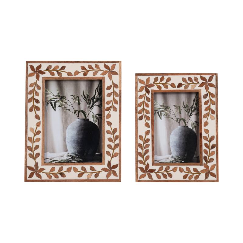 Sagebrook Home Wood Inlay Vine Photo Frame, Natural, Rectangle