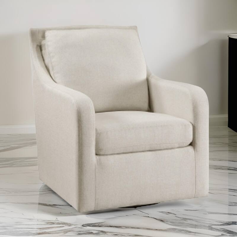 36 Inch Swivel Accent Chair, Sloped Track Arms, Textured Beige Polyester