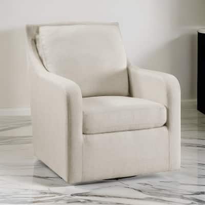 36 Inch Swivel Accent Chair, Sloped Track Arms, Textured Beige Polyester