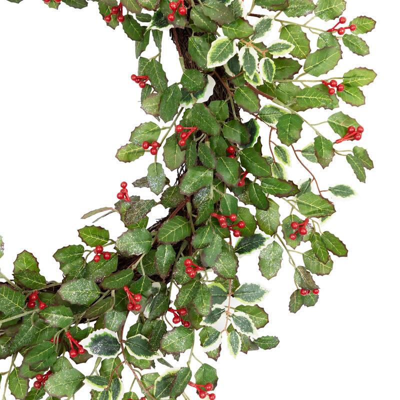 Glittered Holly and Berry Artificial Christmas Wreath - 24" - Unlit