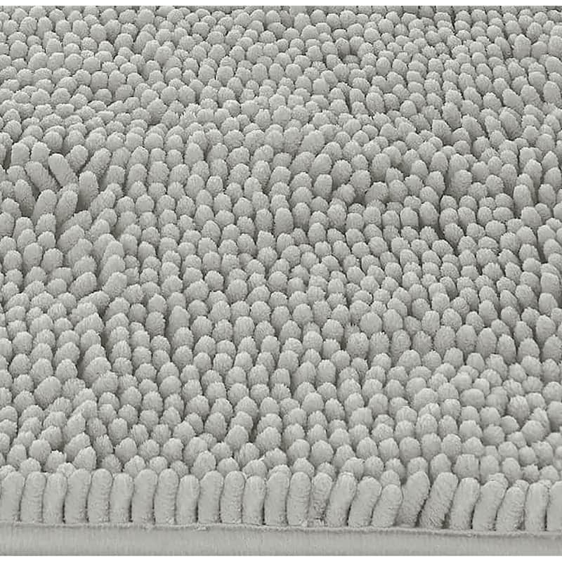 2 Piece Set Light Grey Soft Cozy Plush Chenille Bath Mat Bathroom Rug