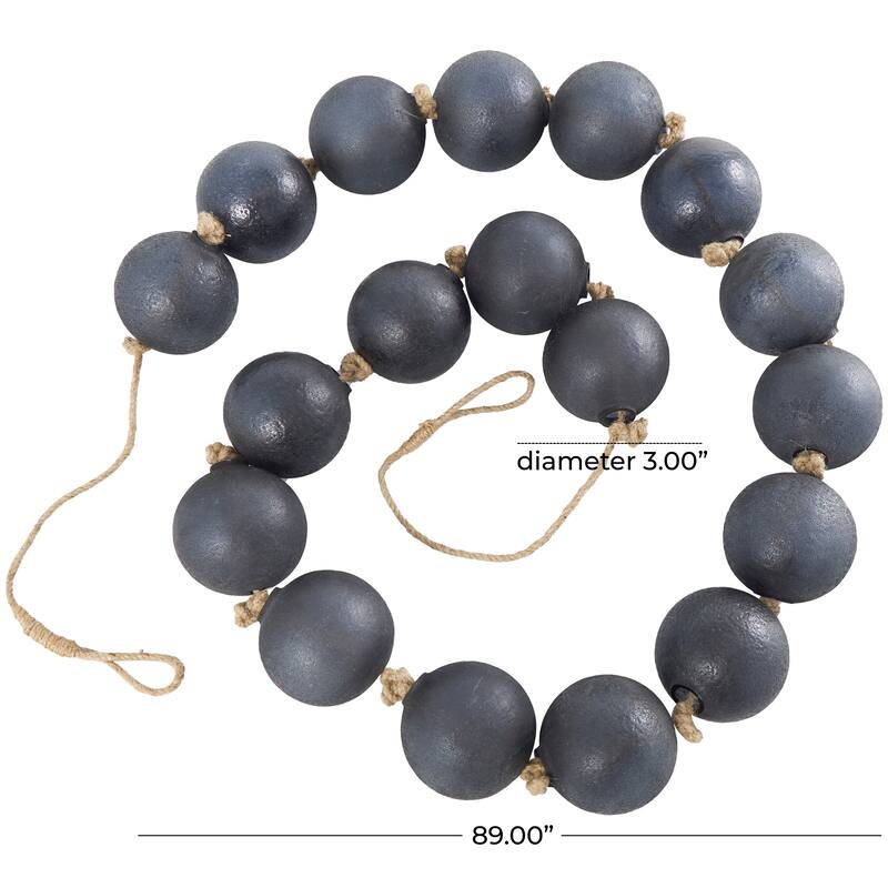 Black Glass Handmade Round Extra Long Frosted Orb Beaded Garland with Tassel with Knotted Jute Rope