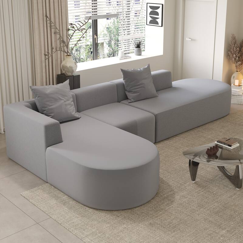 Boneless Modular L-shaped Sectional Sofa with Chaise and Deep Seating - Grey