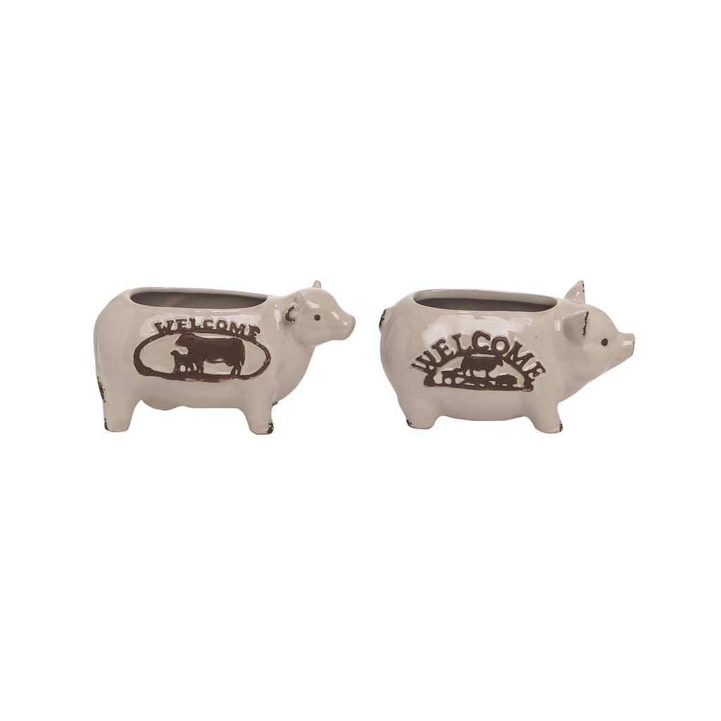 Transpac Ceramic Cow/Pig Container Set of 2 Spring Home Decorations
