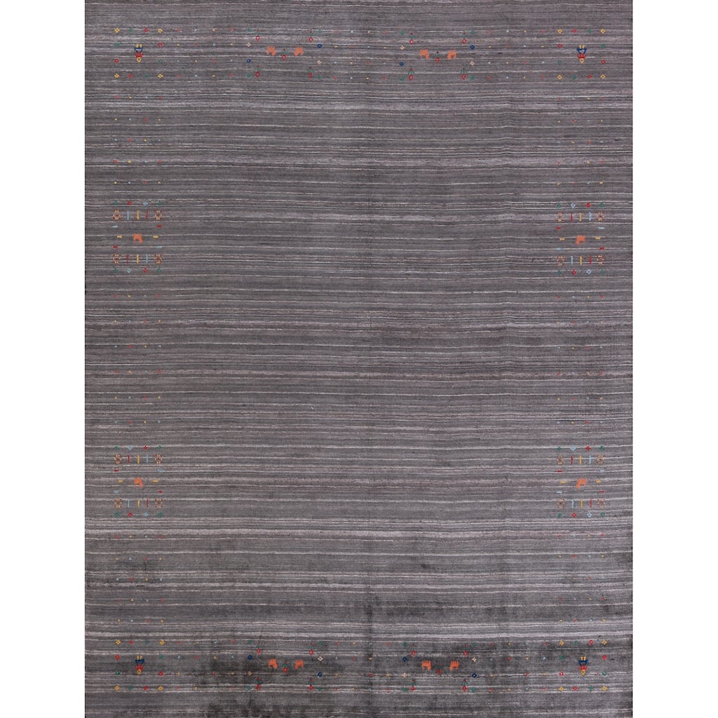 Hand Knotted Oriental 100% Wool Carpet Tribal Tribal Greys & Charcoal Gabbeh Area Rug - 10' 0'' X 7' 10''