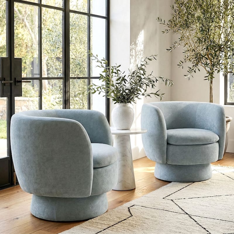 Upholstered Swivel Barrel Accent Chairs(Set of 2)