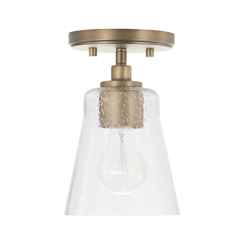 Baker 1-light Mini Pendant/ Semi-Flush Mount w/ Clear Seeded Glass - Aged Brass