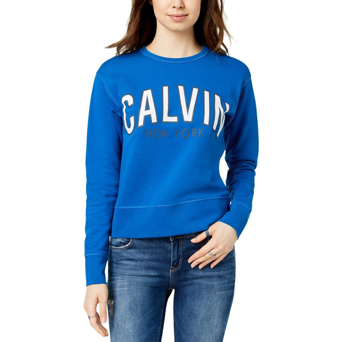 Shop Calvin Klein Jeans Womens Logo Sweatshirt Printed Crew Neck Overstock 28453032