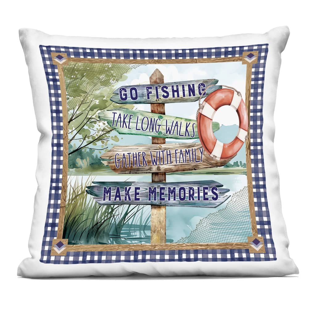 Stupell Plaid Border Lake Sign Decorative Printed Throw Pillow Design by Nicole DeCamp
