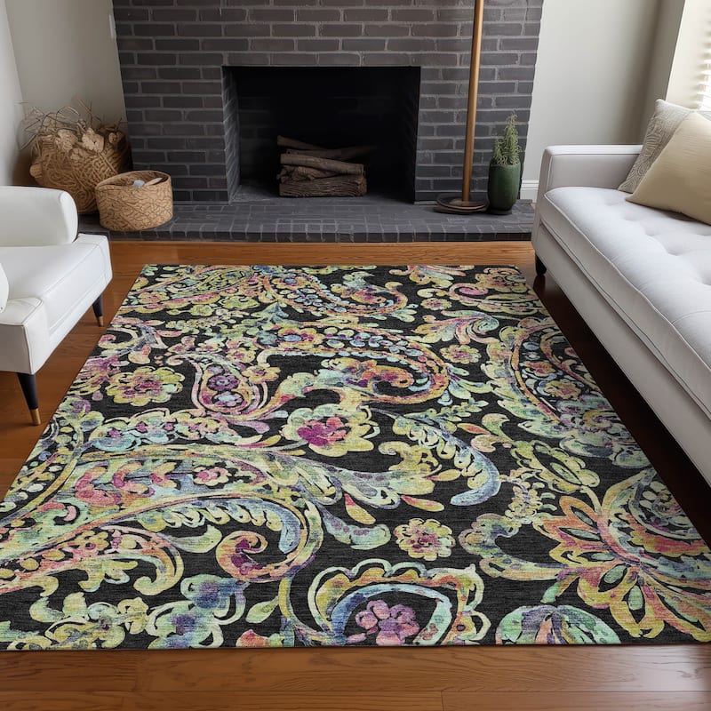 Premium Washable Super Soft Paisley Mayfield Rug - Black - 9' x 12' - Rectangle