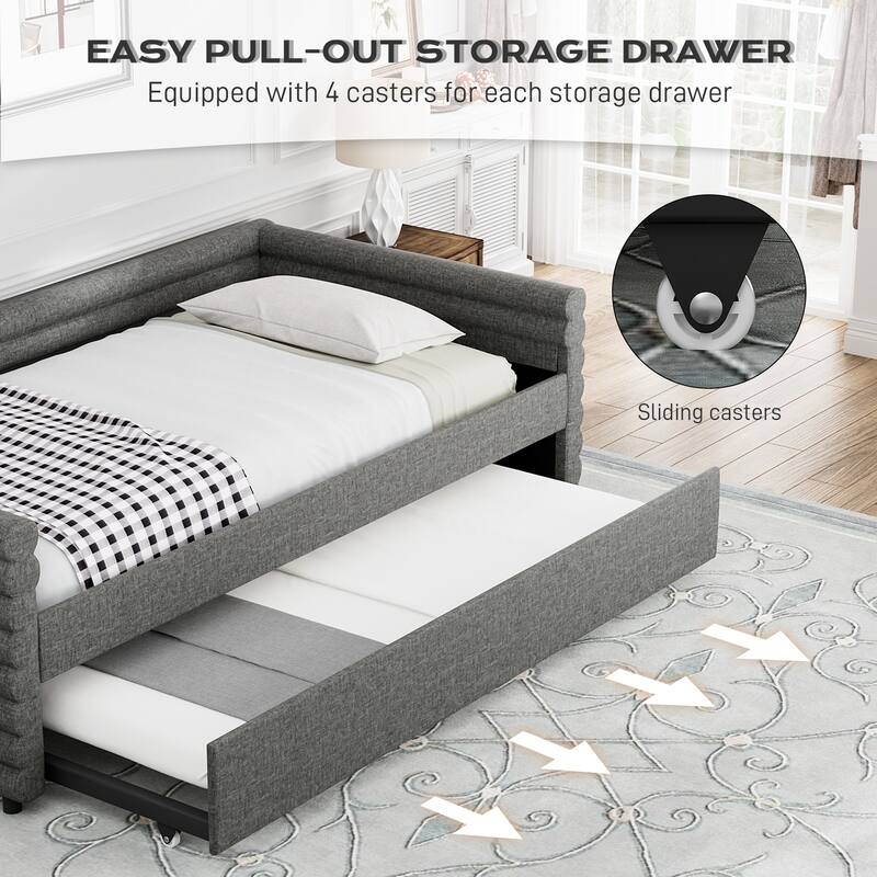 Ouyessir Modern Upholstered Tufted Daybed with Trundle & Drawers