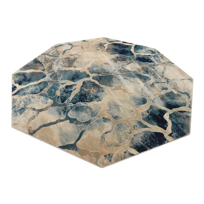 Transitional Harrogate Collection Area Rug - Navy Blue - 7'10"x7'10" Octagon