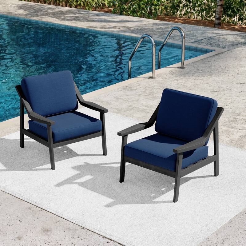 Outdoor Patio Club Chair Arm Lounge Cushion Chair (Set of 2)