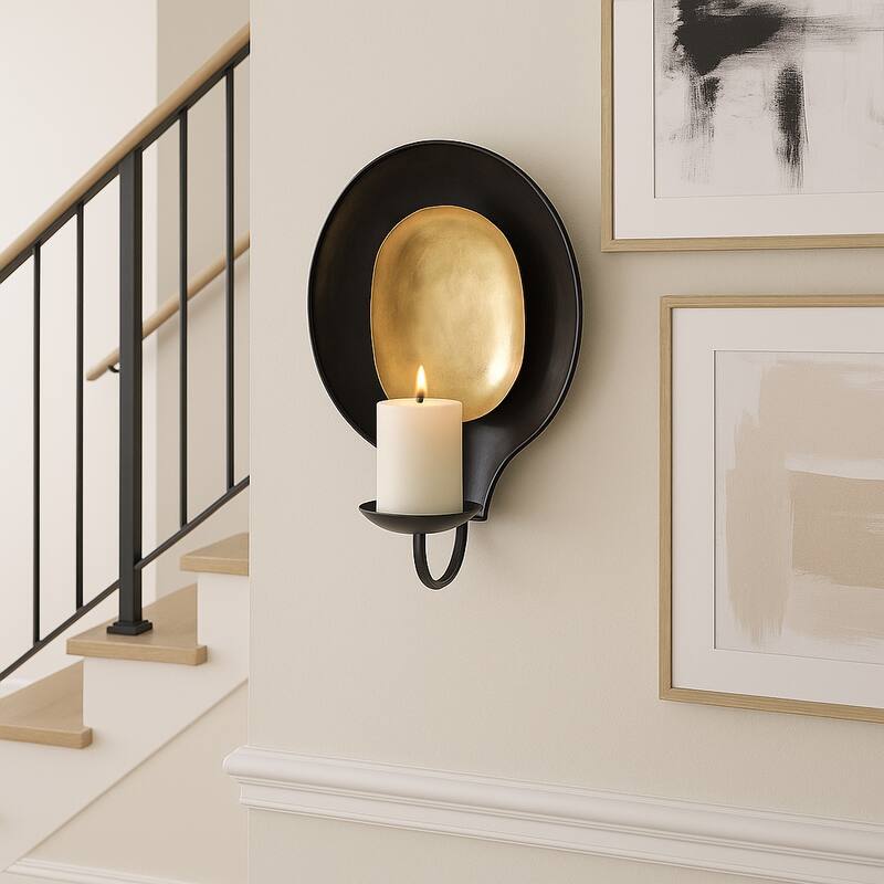 Metal Round Votive Wall Mounted Candle Holder - Black