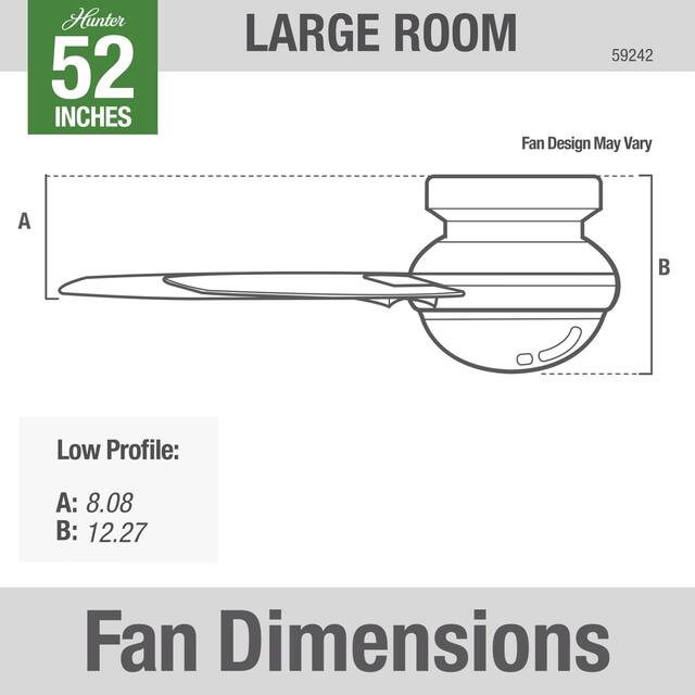 Hunter 52" Dempsey Flush Mount Ceiling Fan w/ LED Light Kit and Handheld Remote