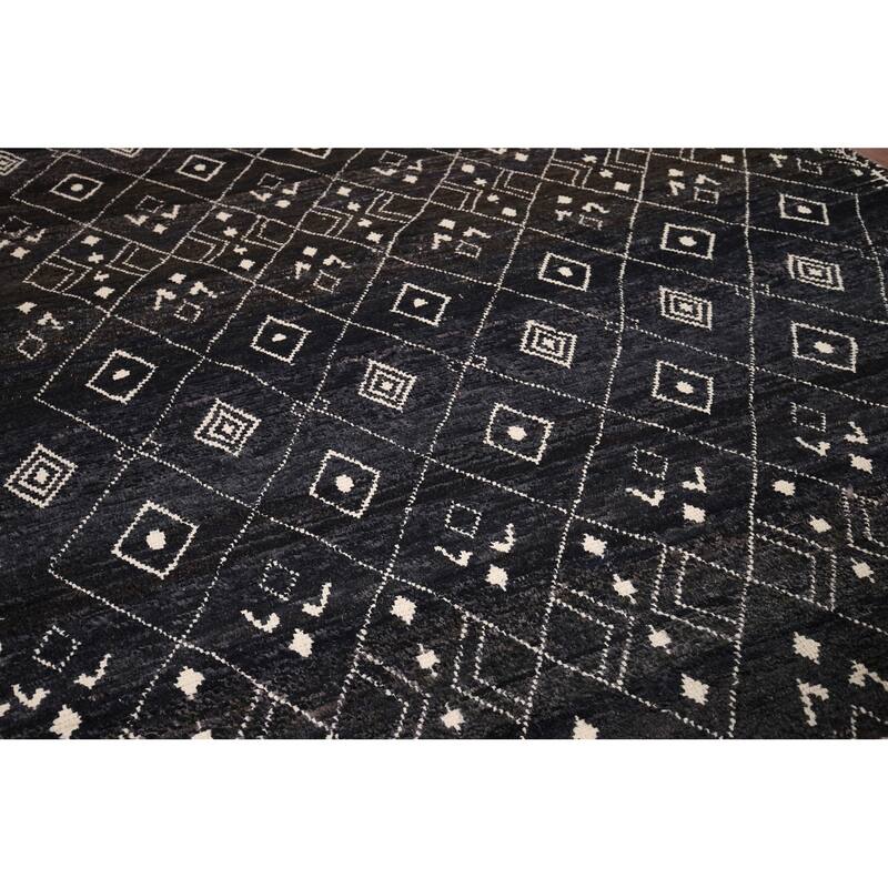 Dark Blue & Brown Moroccan Oriental Area Rug Hand-Knotted Wool Carpet - 8'0" x 10'0"