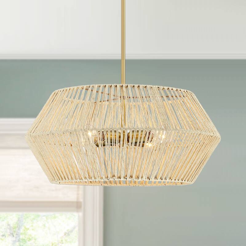4-Light Bohemian Hand Woven Geometric Chandelier - 22 in. W