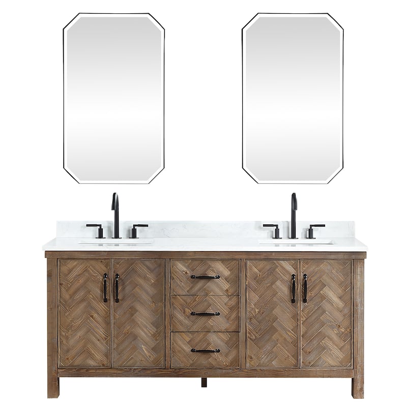 Javier Bath Vanity with Composite Stone Top and Mirror - 72in. - Antique Gray
