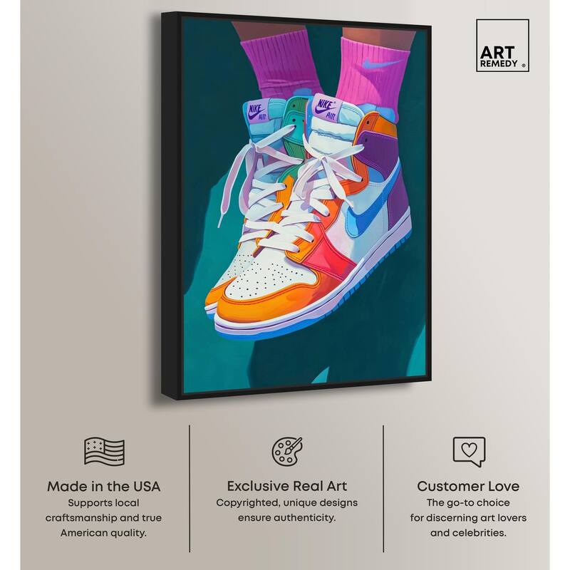 Colorful Sneaker Jump Canvas by Art Remedy