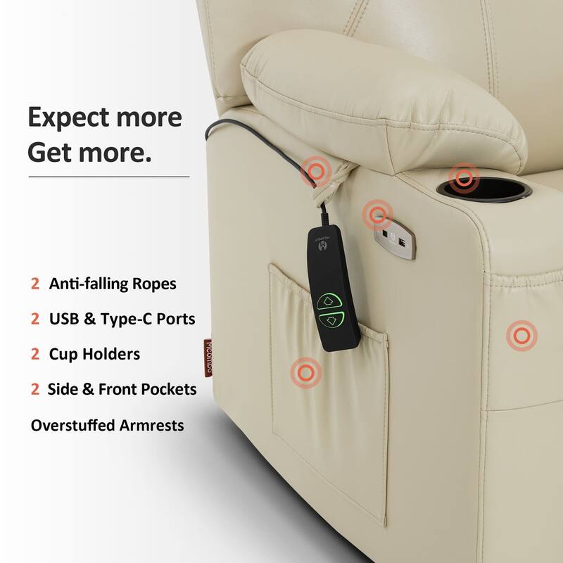 MCombo Medium-Wide Power Lift Recliner Chair Sofa with Massage and Heat for Elderly People, Faux Leather R7045