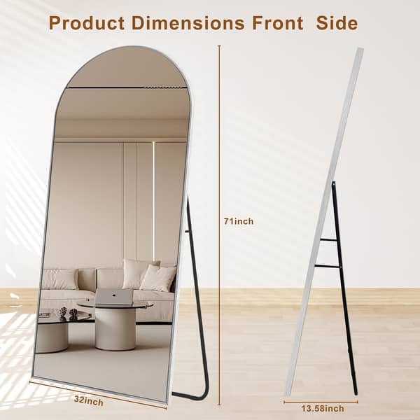 dimension image slide 1 of 8, Modern Arched Full Length Aluminum Alloy Floor Mirror Standing Mirror