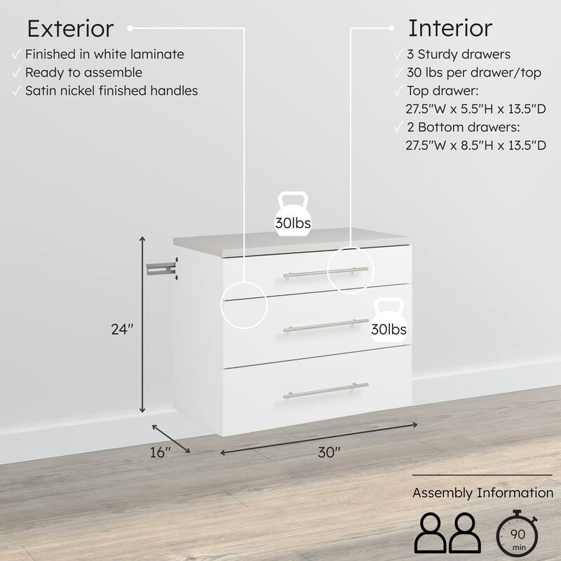 Prepac HangUps 3-drawer Base Storage Cabinet.