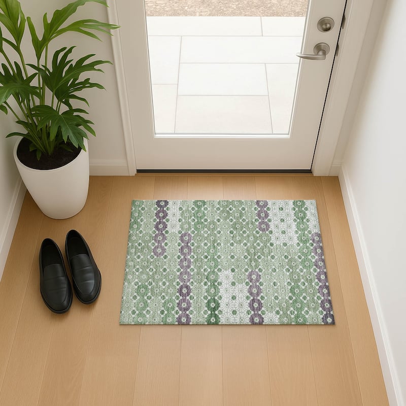 Premium Washable Super Soft Whimsy Mosaic Mayfield Rug - Sage - 1'8" x 2'6"