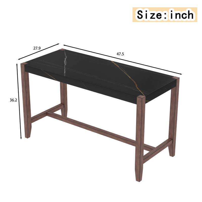 Counter Height Table, 47.5 Inch Faux Marble Finish Bar Dining Table, Modern Bar Tall Dining Table for Home Kitchen, Living Room