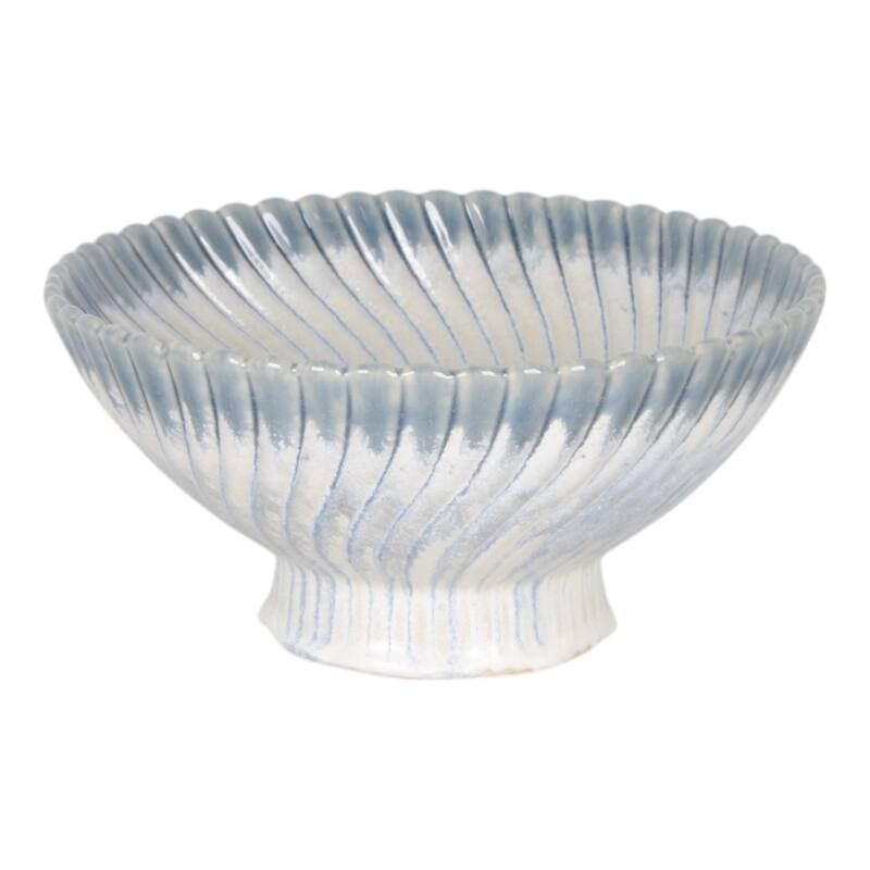 Decorative Ceramic Textured Pedestal Bowl - 10", Blue & White - 10.0"
