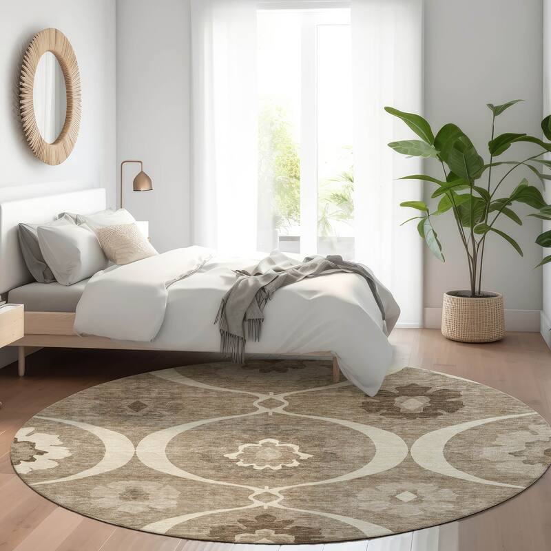 Machine Washable Indoor/ Outdoor Chantille Floral Geo Rug