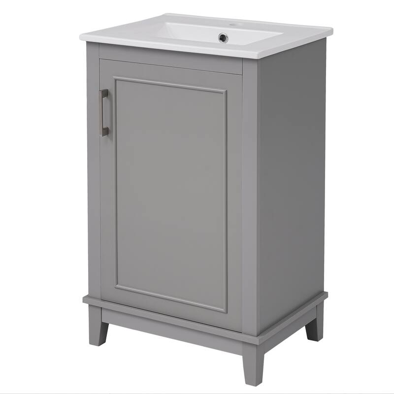 20" Modern Small Bathroom Vanity Cabinet With Ceramic Basin - 20"*15.5"*33.3", Ample Storage, 1 Soft-Close Door