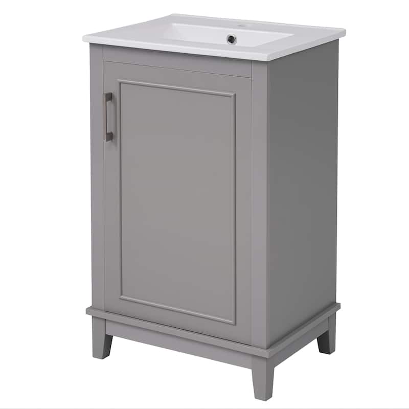 Roomfitters 20" Modern Bathroom Vanity with Ceramic Sink, Compact Cabinet with Soft-Close Door and Storage