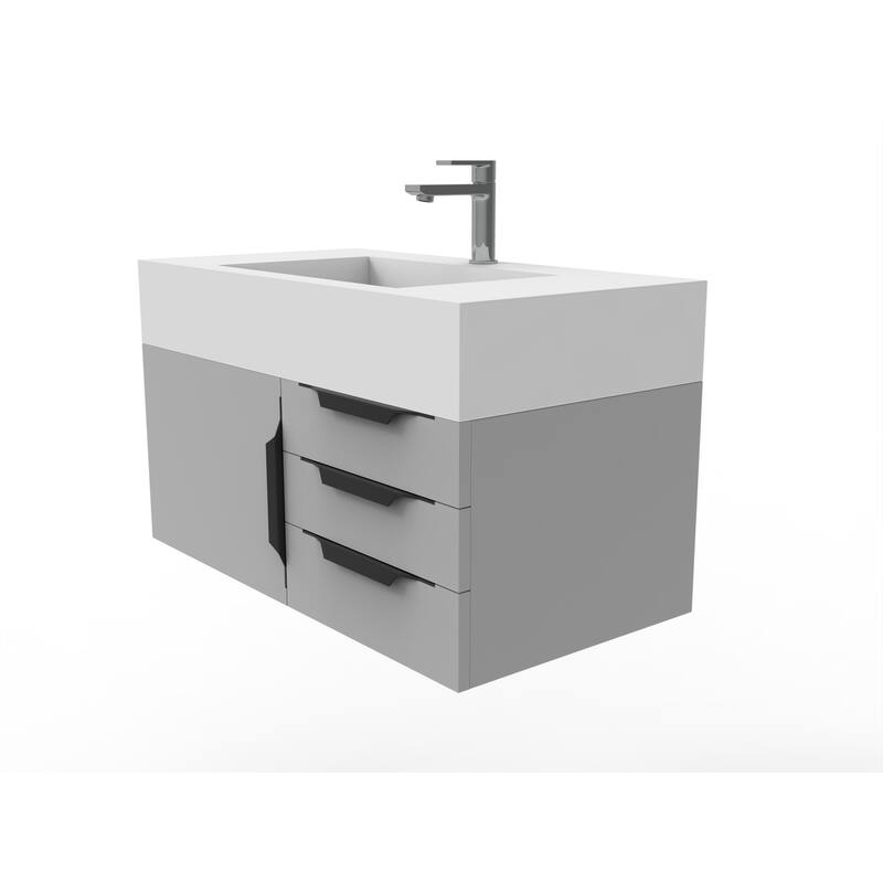 Nile 36-Inch Wall Mounted Bathroom Vanity Set w/ White Top