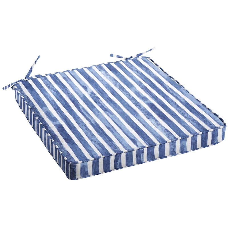 Sorra Home Blue and White Stripe Indoor/Outdoor Bristol Chair Cushion (Set of 2)