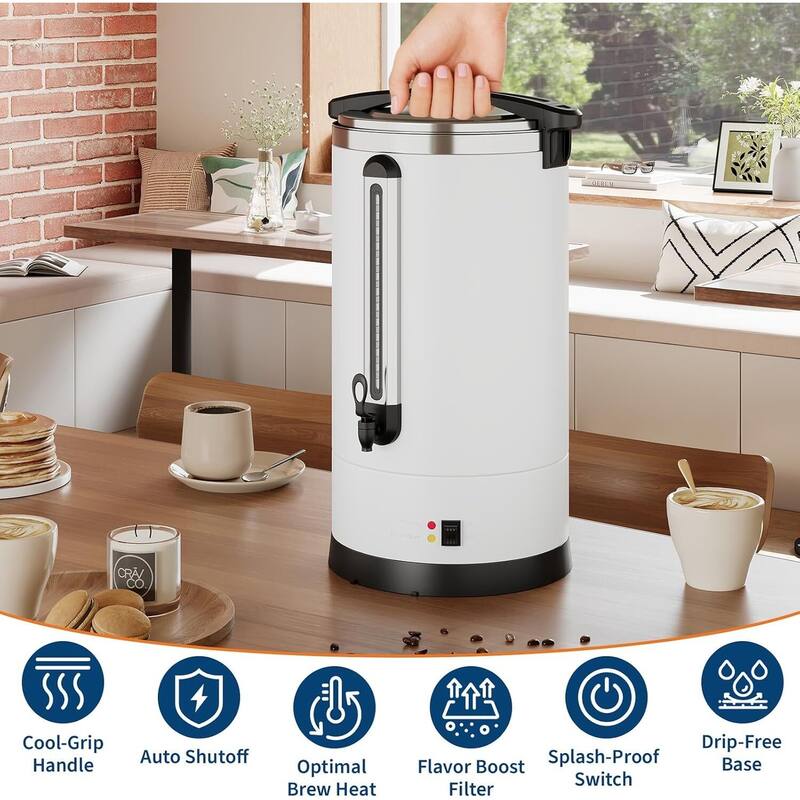 Double Wall Commerical Coffee Urn, Hot Coffee Dispenser, White