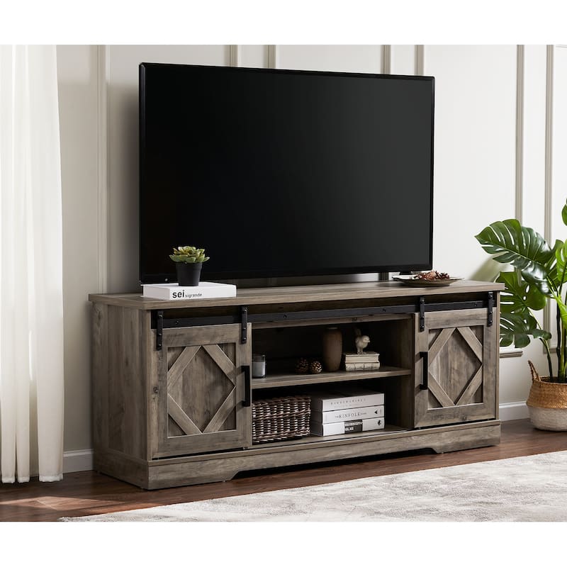 WAMPAT Farmhouse Sliding Barn Door TV Stand