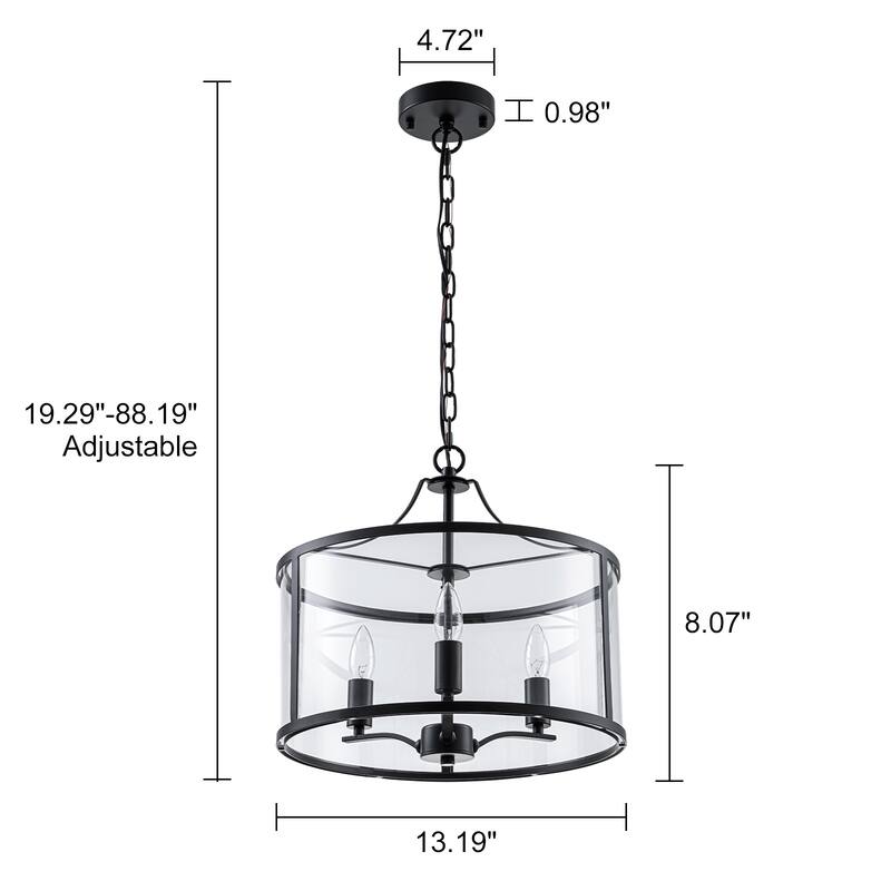 3-Light Drum Glass Chandelier for Dining Room, Kitchen Island